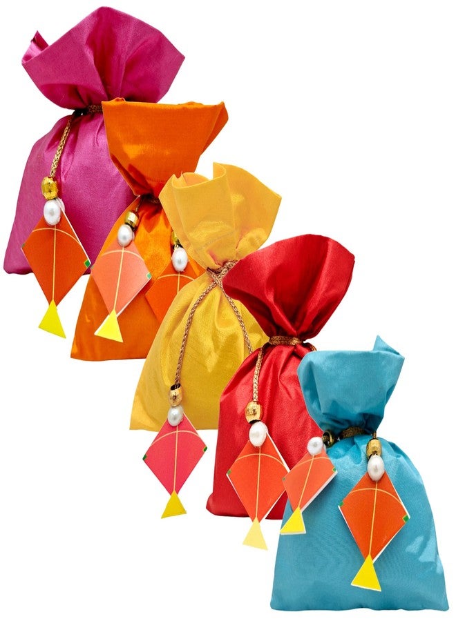 Wrapping Studio حقيبة بوتلي مزينة بتصميم طائرة ورقية مقطوعة من الأكريليك من WRAPPING STUDIO، مثالية لهدايا لوهري، ماكار سانكرانتي، وحفلات الزفاف (عبوة من 5 قطع | متعددة الألوان) - Image 1